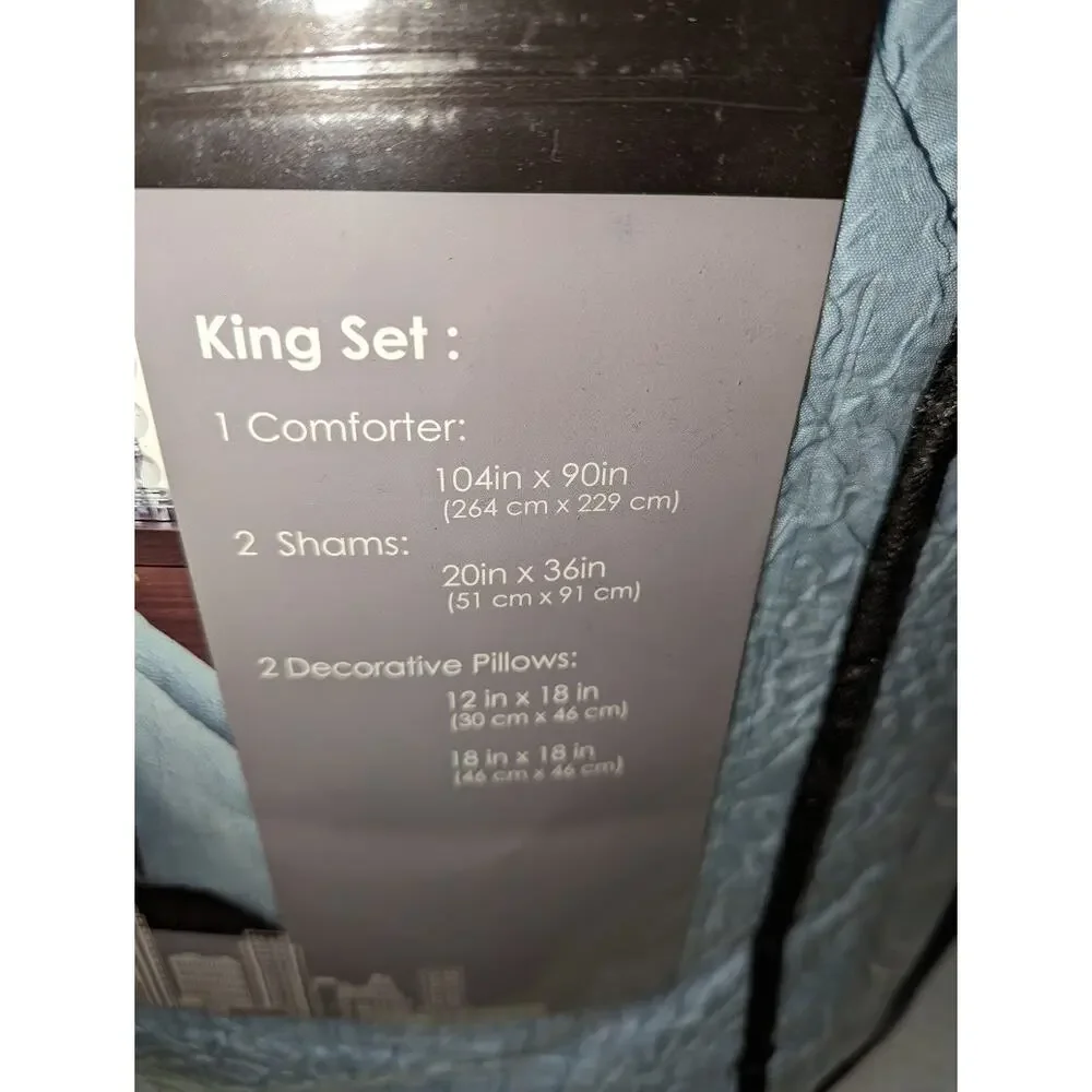 Style 212 Daisy Textured 5-Piece King Comforter Set Blue New bed in bag